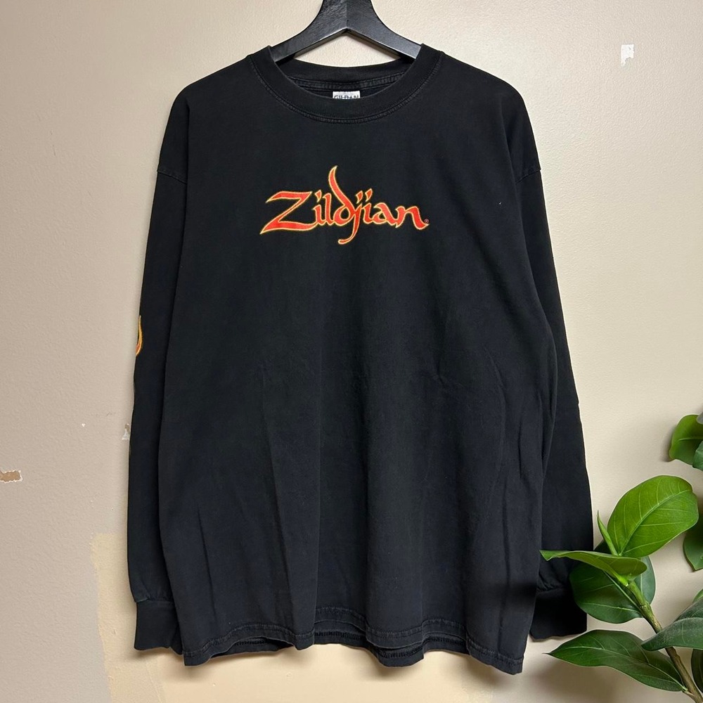 Vintage Zildjian Grunge Drums Flame Hit Sleeves Long Sleeve Shirt Mens XL Black